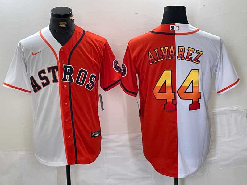 Mens Houston Astros #44 Yordan Alvarez White Orange Split Stitched Baseball Jersey Dzhi